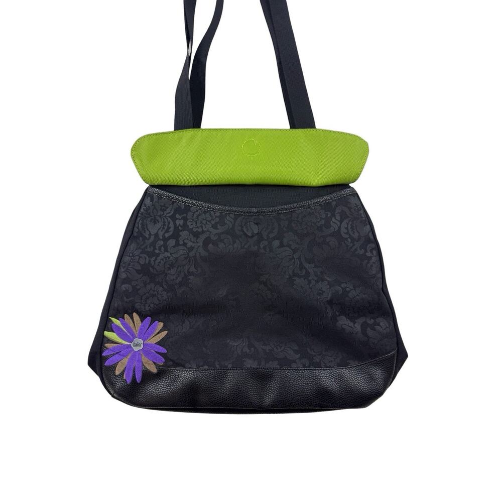 HAIKU Laptop Satchel Tote Purple Flower Black Shoulder Bag Large Leather Purse - Picture 3 of 16